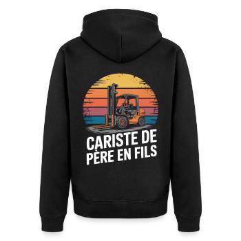 Humour Cariste De Père En Fils Cadeau Métier  - Veste à capuche bio Premium Unisexe - noir - Dos - Nico (187cm)