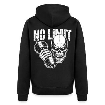 No Limit Gym - Unisex Premium Bio Zip Hoodie - Schwarz - Hinten - Nico (187cm)