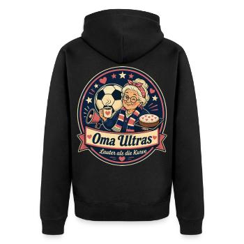 Oma Ultras - Unisex Premium Bio Zip Hoodie - Schwarz - Hinten - Nico (187cm)