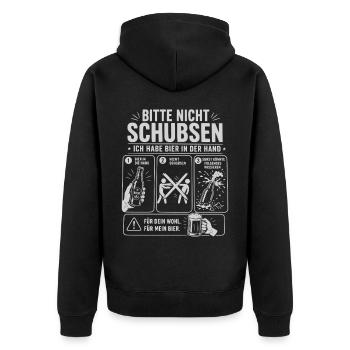 Bitte Nicht Schubsen Ich Habe Bier In Der Hand - Unisex Premium Bio Zip Hoodie - Schwarz - Hinten - Nico (187cm)