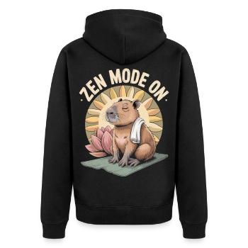 Capybara T-Shirt Zen Mode On - Unisex Premium Organic Zip Hoodie - black - Back - Nico (187cm)