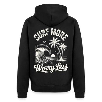 Surfez plus, inquiétez-vous, moins de vagues de vacances d’été - Veste à capuche bio Premium Unisexe - noir - Dos - Nico (187cm)