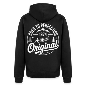 August 1974 – Legende der Gipfel und Berge - Unisex Premium Bio Zip Hoodie - Schwarz - Hinten - Nico (187cm)