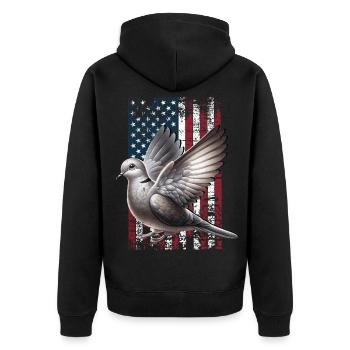 Diamond Dove US Diamanttaube - Unisex Premium Bio Zip Hoodie - Schwarz - Hinten - Nico (187cm)