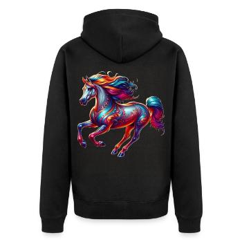 Trakehner Pferd - Unisex Premium Bio Zip Hoodie - Schwarz - Hinten - Nico (187cm)