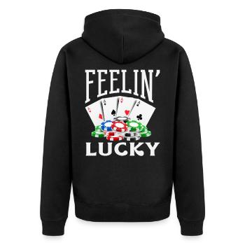 Happiness Casino Gambling Poker Card Game - Unisex Premium Organic Zip Hoodie - black - Back - Nico (187cm)