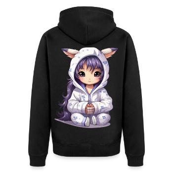 Chibi Häschen Hoodie Stil - Unisex Premium Bio Zip Hoodie - Schwarz - Hinten - Nico (187cm)