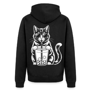 Katze mit Bubble Tee - Unisex Premium Bio Zip Hoodie - Schwarz - Hinten - Nico (187cm)