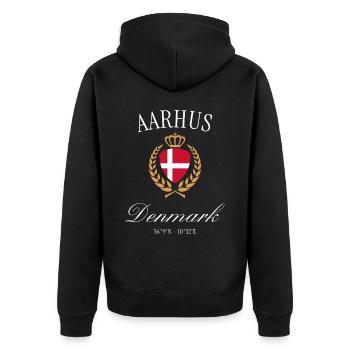 Aarhus Dänemark Wappen Krone – Reise Souvenir - Unisex Premium Bio Zip Hoodie - Schwarz - Hinten - Nico (187cm)