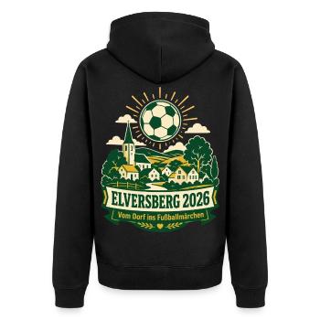 Elversberg 2026 – Vom Dorf ins Fußballmärchen - Unisex Premium Bio Zip Hoodie - Schwarz - Hinten - Nico (187cm)