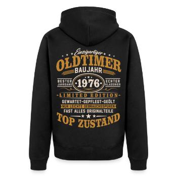 Oldtimer 1976 Baujahr 50. Geburtstag Geschenk - Unisex Premium Bio Zip Hoodie - Schwarz - Hinten - Nico (187cm)