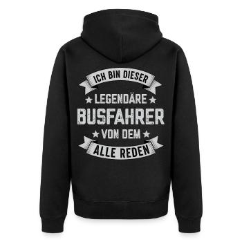 Ich bin dieser Legendäre Busfahrer Spruch - Unisex Premium Bio Zip Hoodie - Schwarz - Hinten - Nico (187cm)