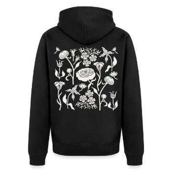 Pivoines pour toujours L Pivoines botaniques L Écru blanc - Veste à capuche bio Premium Unisexe - noir - Dos - Nico (187cm)