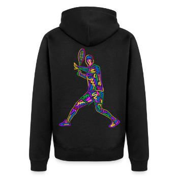Bunter Tennisspieler Kinder Herren Tennis Jungen - Unisex Premium Bio Zip Hoodie - Schwarz - Hinten - Nico (187cm)