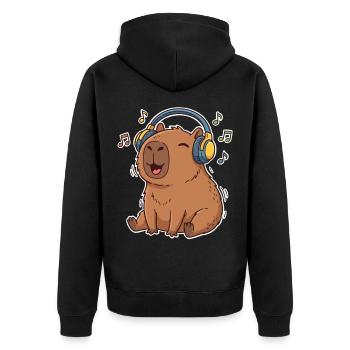 Capybara Music Singing - Unisex Premium Organic Zip Hoodie - black - Back - Nico (187cm)