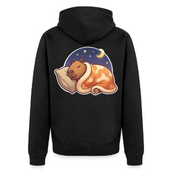 Capybara Sleeping - Unisex Premium Organic Zip Hoodie - black - Back - Nico (187cm)