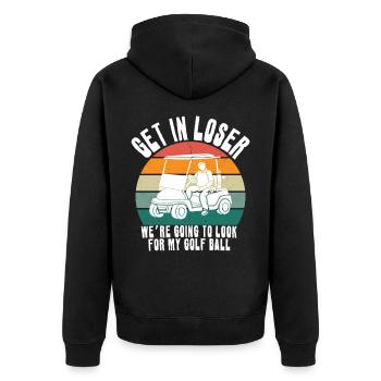 Coucher de soleil rétro sur voiturette de golf - Veste à capuche bio Premium Unisexe - noir - Dos - Nico (187cm)