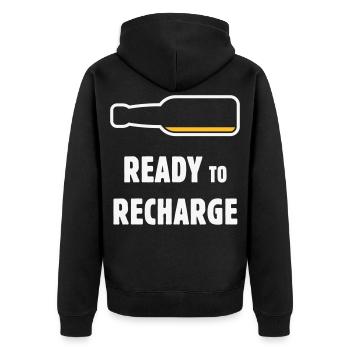 Ready To Recharge (Bier / Bierchen / NEG 2C) - Unisex Premium Bio Zip Hoodie - Schwarz - Hinten - Nico (187cm)