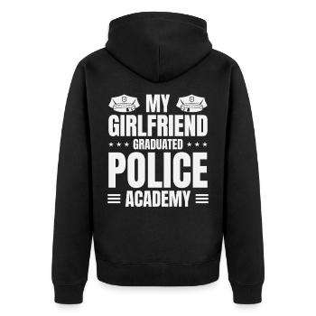 Polizeischule-Freundin hat die Polizeiakademie abgeschlossen - Unisex Premium Bio Zip Hoodie - Schwarz - Hinten - Nico (187cm)