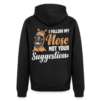  Percheron Outfit I follow my Nose Horse Riding - Unisex Premium Bio Zip Hoodie - Schwarz - Hinten - Nico (187cm)