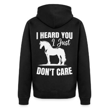 Percheron, ich höre dich, Reitsport, Pferdereit. - Unisex Premium Bio Zip Hoodie - Schwarz - Hinten - Nico (187cm)