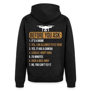 Drohnen Pilot FAQ Bevor du Fragst! - Unisex Premium Bio Zip Hoodie - Schwarz - Hinten - Nico (187cm)