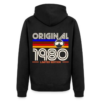 Originale limitierte Ausgabe von 1980 - Unisex Premium Bio Zip Hoodie - Schwarz - Hinten - Nico (187cm)