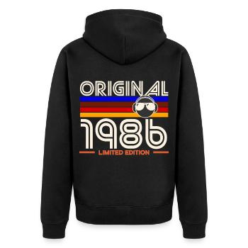 Originale limitierte Ausgabe von 1986 - Unisex Premium Bio Zip Hoodie - Schwarz - Hinten - Nico (187cm)