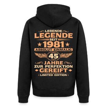 Absolut Einmalig seit 1981 – 45 Jahre Retro - Unisex Premium Bio Zip Hoodie - Schwarz - Hinten - Nico (187cm)