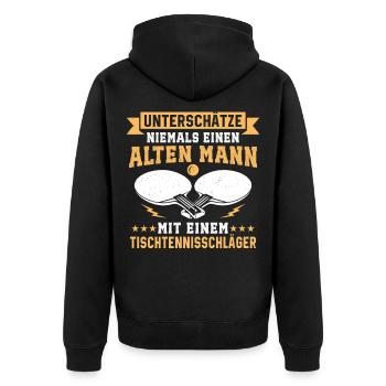 Alten Mann Mit Eine tischtennisschläger  - Unisex Premium Bio Zip Hoodie - Schwarz - Hinten - Nico (187cm)