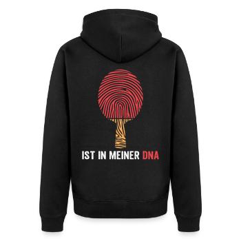Tischtennis ist in meiner DNA Lustig Tischtennis - Unisex Premium Bio Zip Hoodie - Schwarz - Hinten - Nico (187cm)