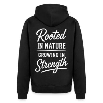 Enracinés dans la nature, grandissant en force Dire - Veste à capuche bio Premium Unisexe - noir - Dos - Nico (187cm)