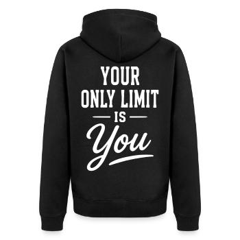 Ta seule limite, c’est ta typographie qui dit - Veste à capuche bio Premium Unisexe - noir - Dos - Nico (187cm)