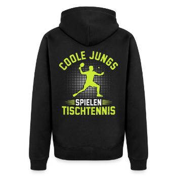 Coole Jungs Spielen Tischtennis  - Unisex Premium Bio Zip Hoodie - Schwarz - Hinten - Nico (187cm)