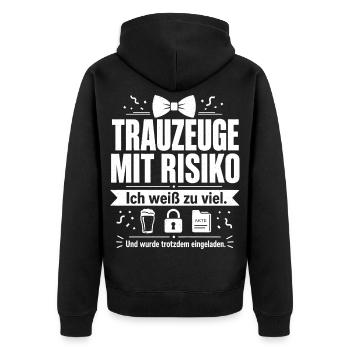 Trauzeuge mit Risiko - Unisex Premium Bio Zip Hoodie - Schwarz - Hinten - Nico (187cm)