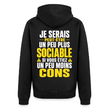 pas sociable Cadeau humour personnalisé - Veste à capuche bio Premium Unisexe - noir - Dos - Nico (187cm)