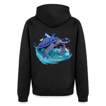 Meeresschildkröte surft auf Welle - Unisex Premium Bio Zip Hoodie - Schwarz - Hinten - Nico (187cm)