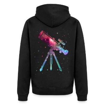 Teleskop Astronom Weltraum Kinden Astronomie - Unisex Premium Bio Zip Hoodie - Schwarz - Hinten - Nico (187cm)