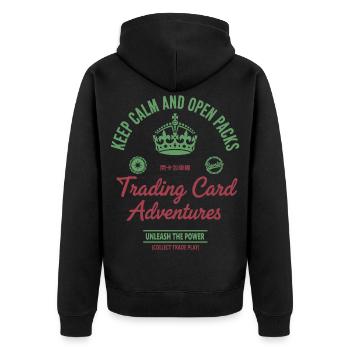Keep Calm And Open Packs Trading Card Adventures - Unisex Premium Organic Zip Hoodie - black - Back - Nico (187cm)