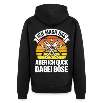 Handwerker Spruch Lustig Zange - Unisex Premium Bio Zip Hoodie - Schwarz - Hinten - Nico (187cm)