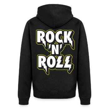 Rock 'N' Roll Lightning 3D-Logo - Unisex Premium Bio Zip Hoodie - Schwarz - Hinten - Nico (187cm)