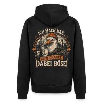 Ich mach das aber ich guck dabei böse Möwe Kaffee  - Unisex Premium Bio Zip Hoodie - Schwarz - Hinten - Nico (187cm)