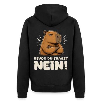 Capybara Attitude Nein! - Unisex Premium Bio Zip Hoodie - Schwarz - Hinten - Nico (187cm)