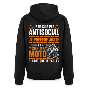 Moto Cadeau Humour Personnalisé - Veste à capuche bio Premium Unisexe - noir - Dos - Nico (187cm)
