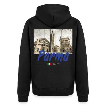 Parma Emilia-Romagna in Italy Vintage Souvenir - Unisex Premium Organic Zip Hoodie - black - Back - Nico (187cm)