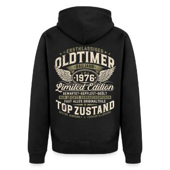 Oldtimer 1976 Baujahr 50. Geburtstag Geschenk - Unisex Premium Bio Zip Hoodie - Schwarz - Hinten - Nico (187cm)