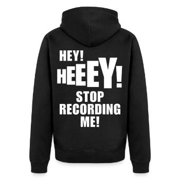 Hey, hör auf, mich zu filmen! Lustiges TikTok-Meme-T-Shirt - Unisex Premium Bio Zip Hoodie - Schwarz - Hinten - Nico (187cm)
