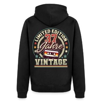 Cassette vintage du 37e anniversaire - Veste à capuche bio Premium Unisexe - noir - Dos - Nico (187cm)