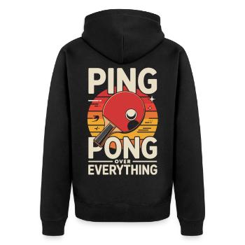 Ping Pong T-Shirt – Retro Tischtennis Motiv - Unisex Premium Bio Zip Hoodie - Schwarz - Hinten - Nico (187cm)