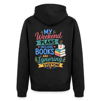 Lesen Bücher Roman Fan Leseratte Design - Unisex Premium Bio Zip Hoodie - Schwarz - Hinten - Nico (187cm)